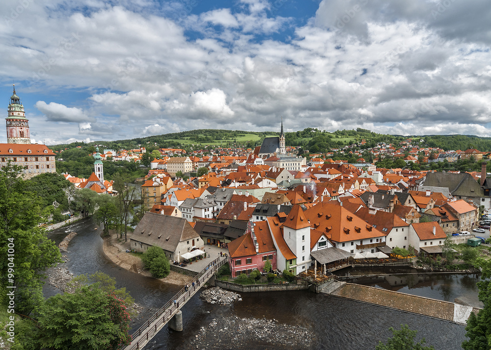 Cesky Krumlov - the pearl of the South Bohemia region./Czech Republic . Town of Cesky Krumlov is a UNESCO World Heritage Site, is situated on the banks of the Vltava River , making this place a loop.