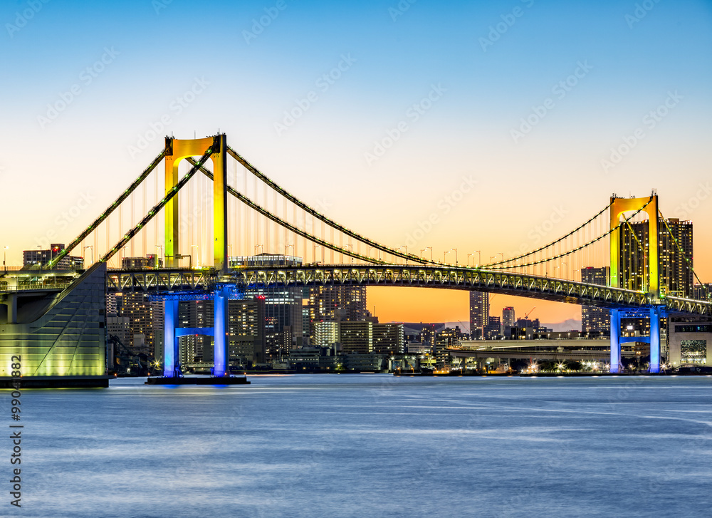 Rainbow Bridge in Tokyo at sunset