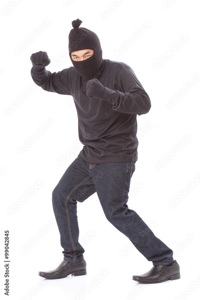 Burglar wearing mask on over white background Burglar wearing mask on over white background
