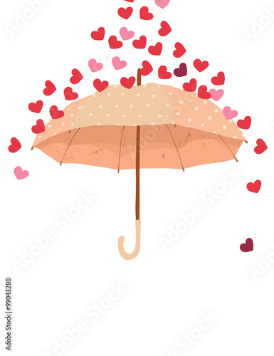 Hearts falling on umbrella