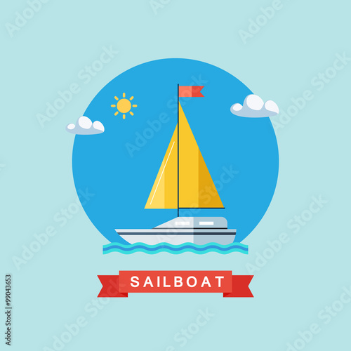 Sailboat flat vector illustration.