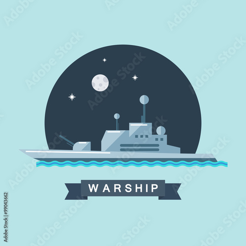 Warship flat vector illustration.