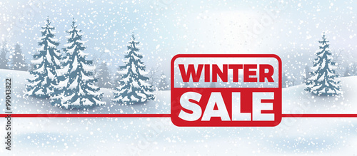 Winter sale landscape background with button