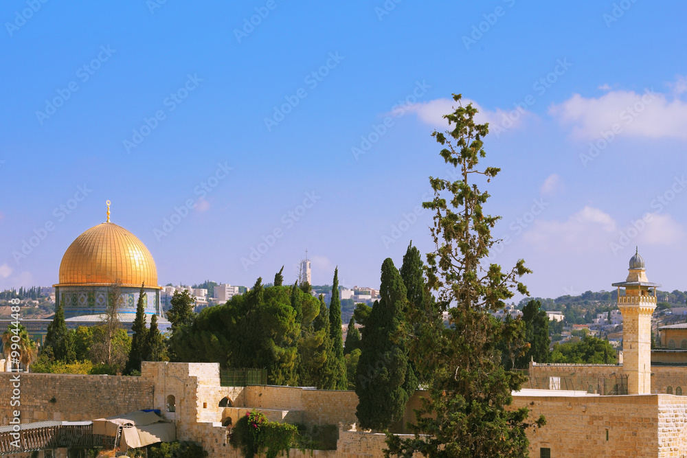 The Holy City of Jerusalem is lit by the sun
