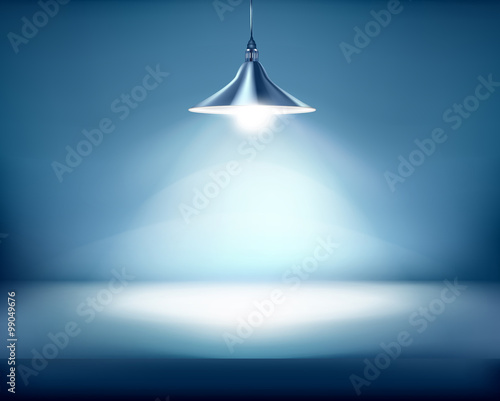 Office with hanging lamp. Vector illustration.