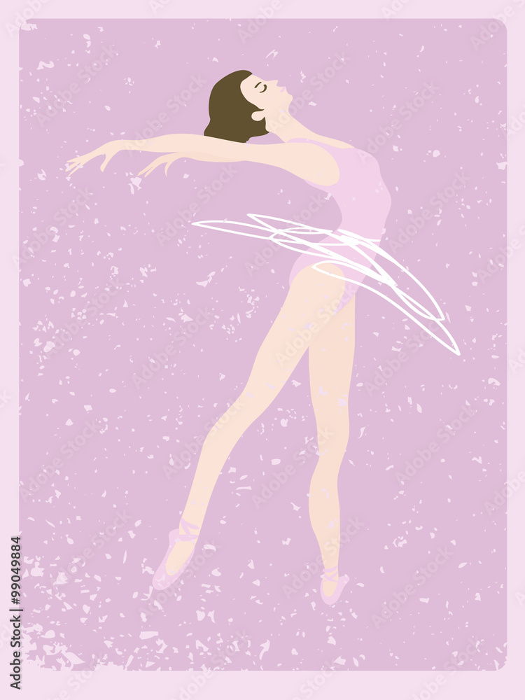 Elegant vector ballet dancer on a retro background.