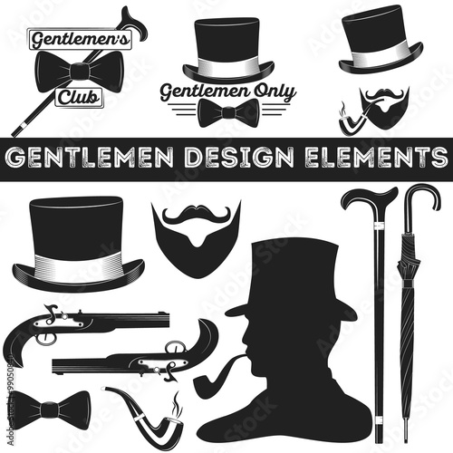 Gentleman design elements set. Vintage gentlemen club logo, gentleman label, design elements for your projects, cards, invitation, gentleman clothes