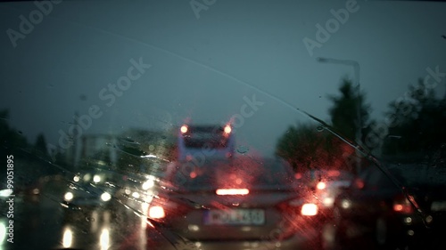 Heavy downpour from car photo