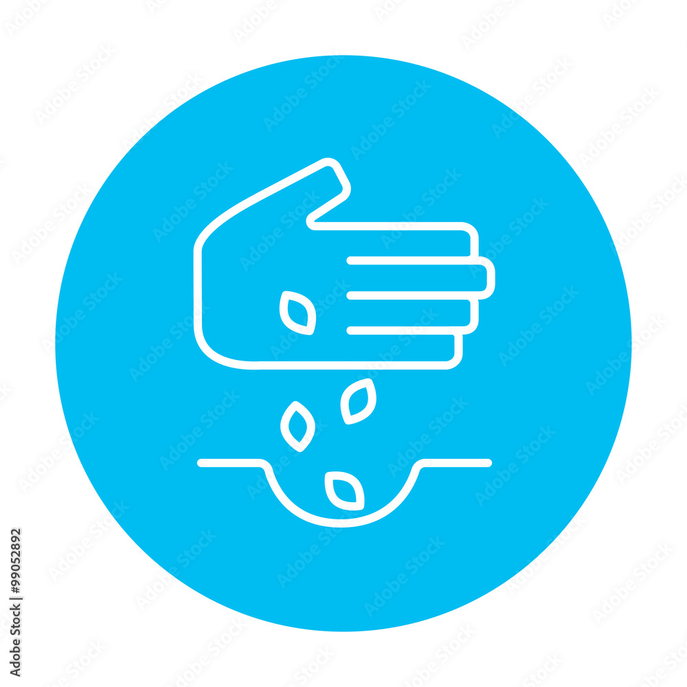 Hand planting seeds in ground line icon. Hand planting seeds in ground line icon.