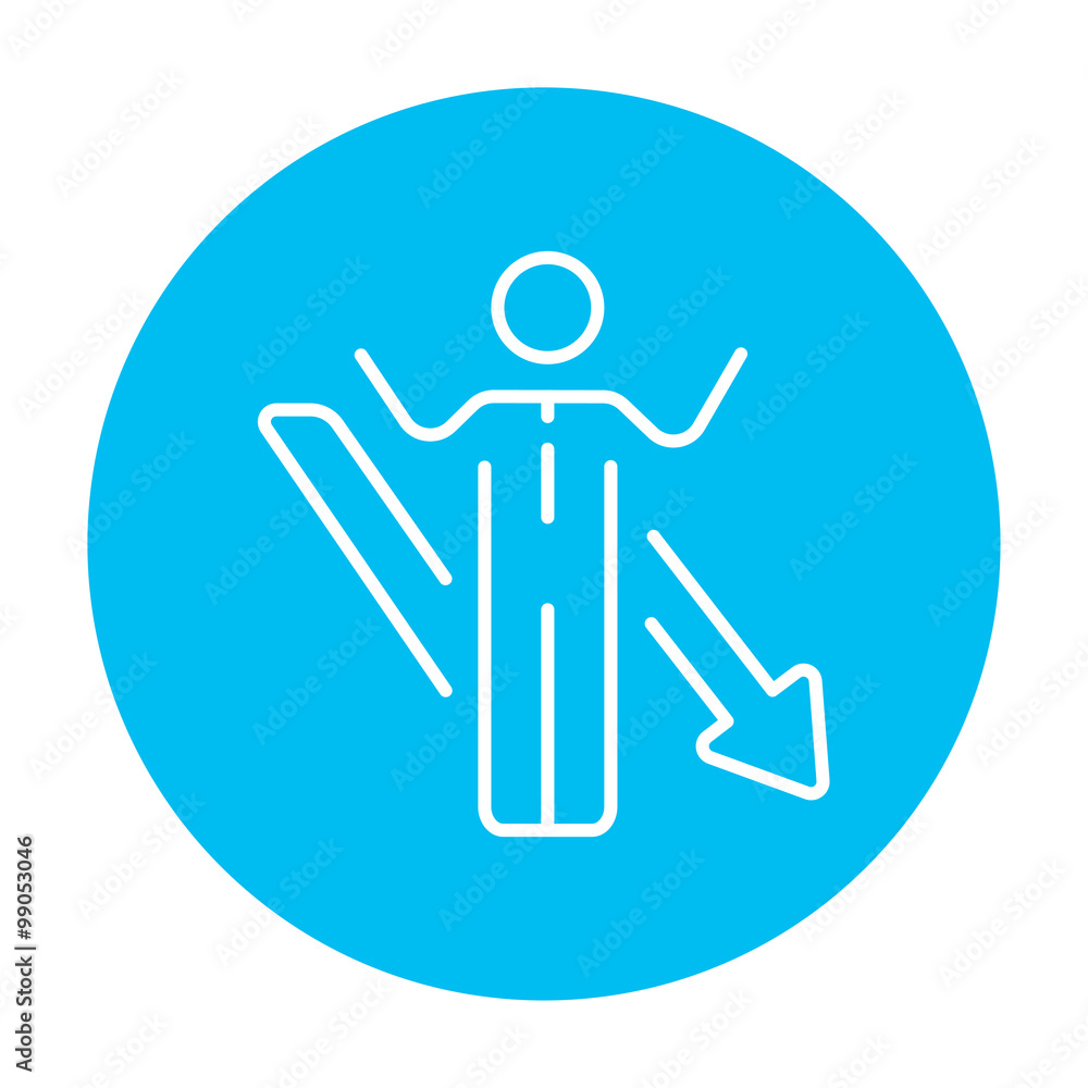 Businessman with arrow down line icon. Businessman with arrow down line icon.