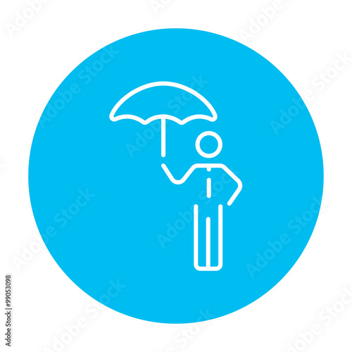 Businessman with umbrella line icon.