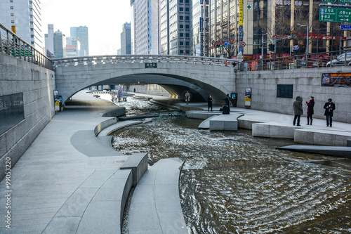 Photography Cheonggyecheon stream in winter, Seoul, South Korea