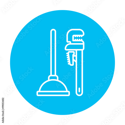 Pipe wrenches and plunger line icon.