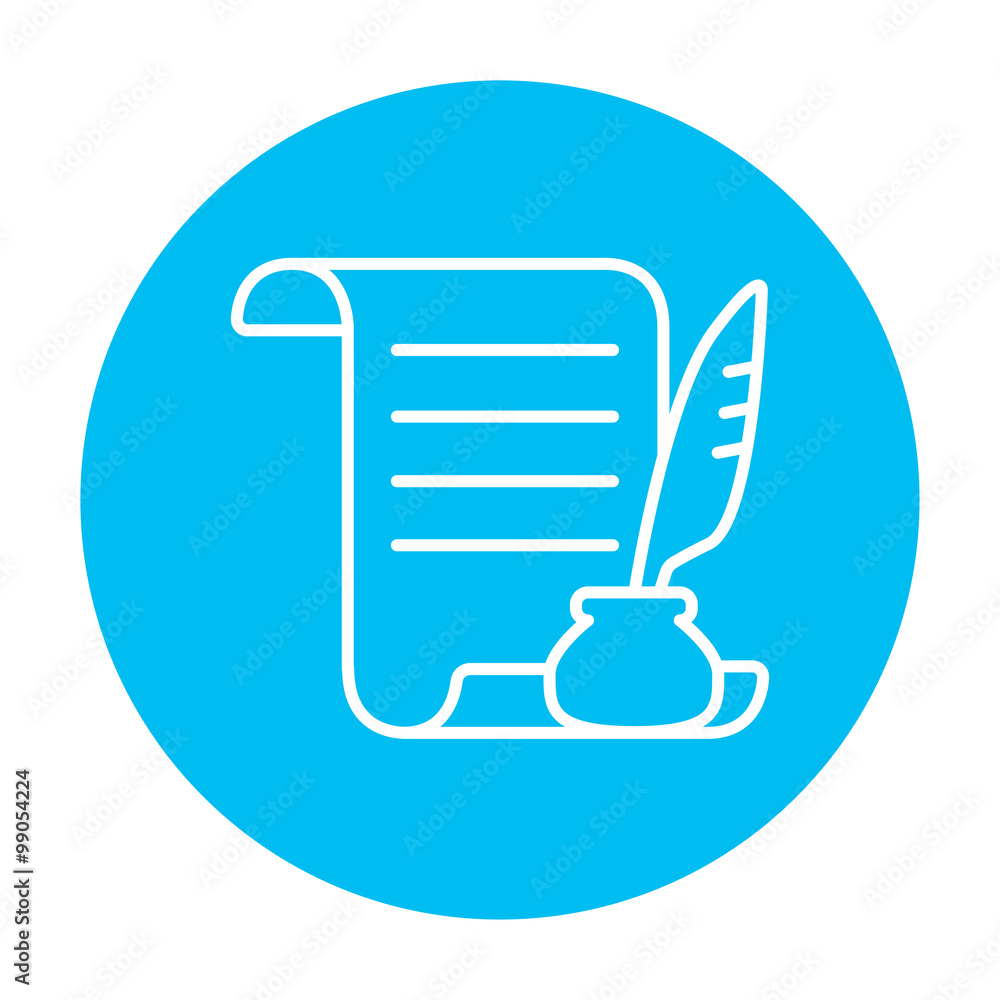Paper scroll with feather pen line icon. Paper scroll with feather pen line icon.