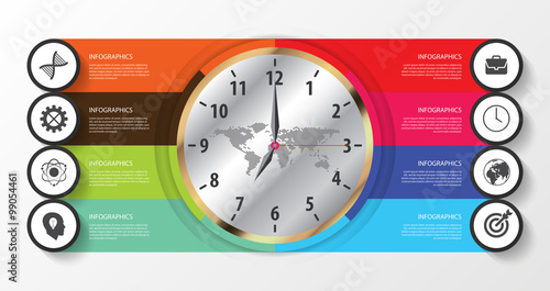 infographics concept with clock. Modern design template. Vector