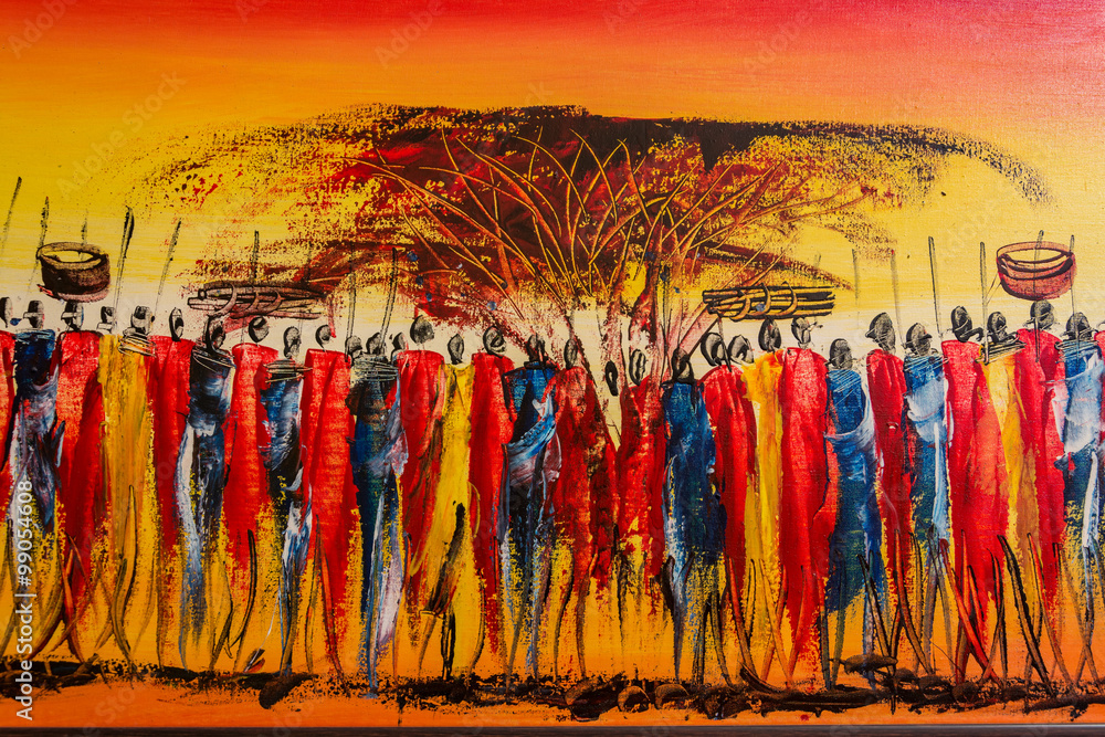 Typical Kenyan painting for tourists - obrazy, fototapety, plakaty 