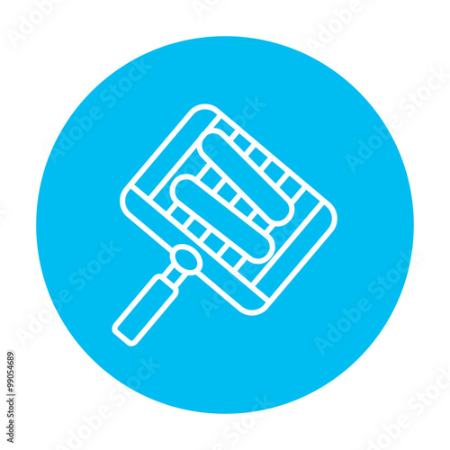 Grilled sausages on grate for barbecue line icon.