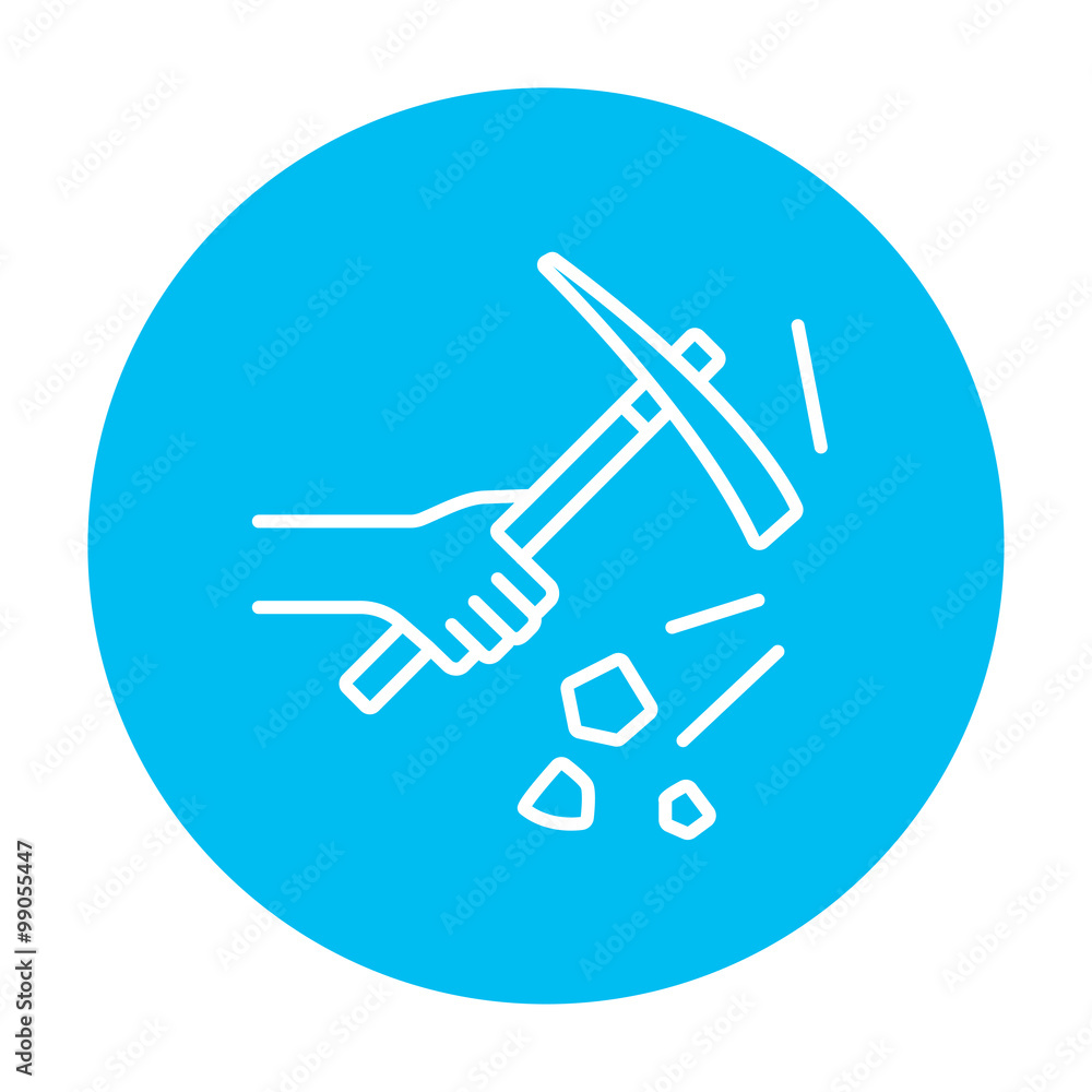 Hand using pickax line icon. Hand using pickax line icon.