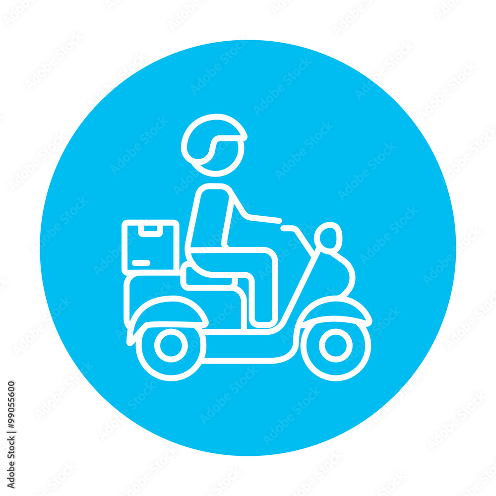 Man carrying goods on bike line icon