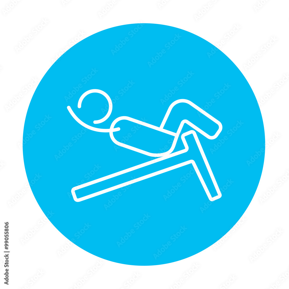 Man doing crunches on incline bench line icon. Man doing crunches on incline bench line icon.