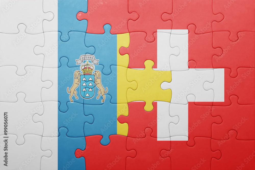 puzzle with the national flag of switzerland and canary islands