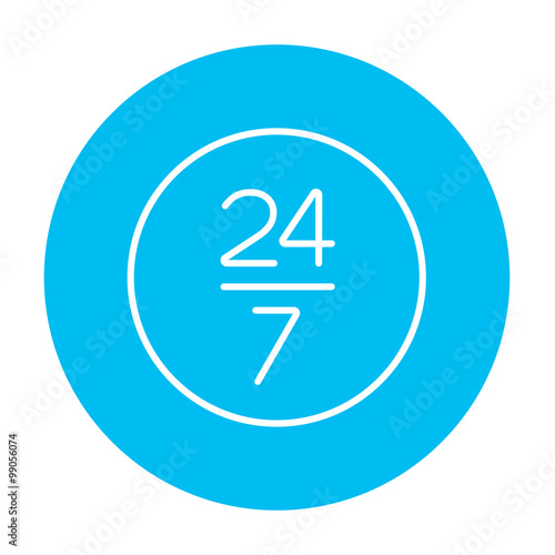 Open 24 hours and 7 days in wheek sign line icon.
