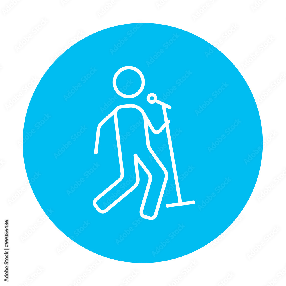 Man singing with microphone line icon.