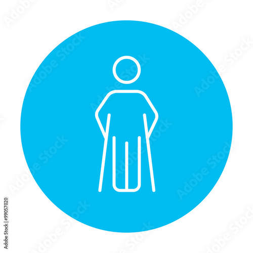 Man with crutches line icon.