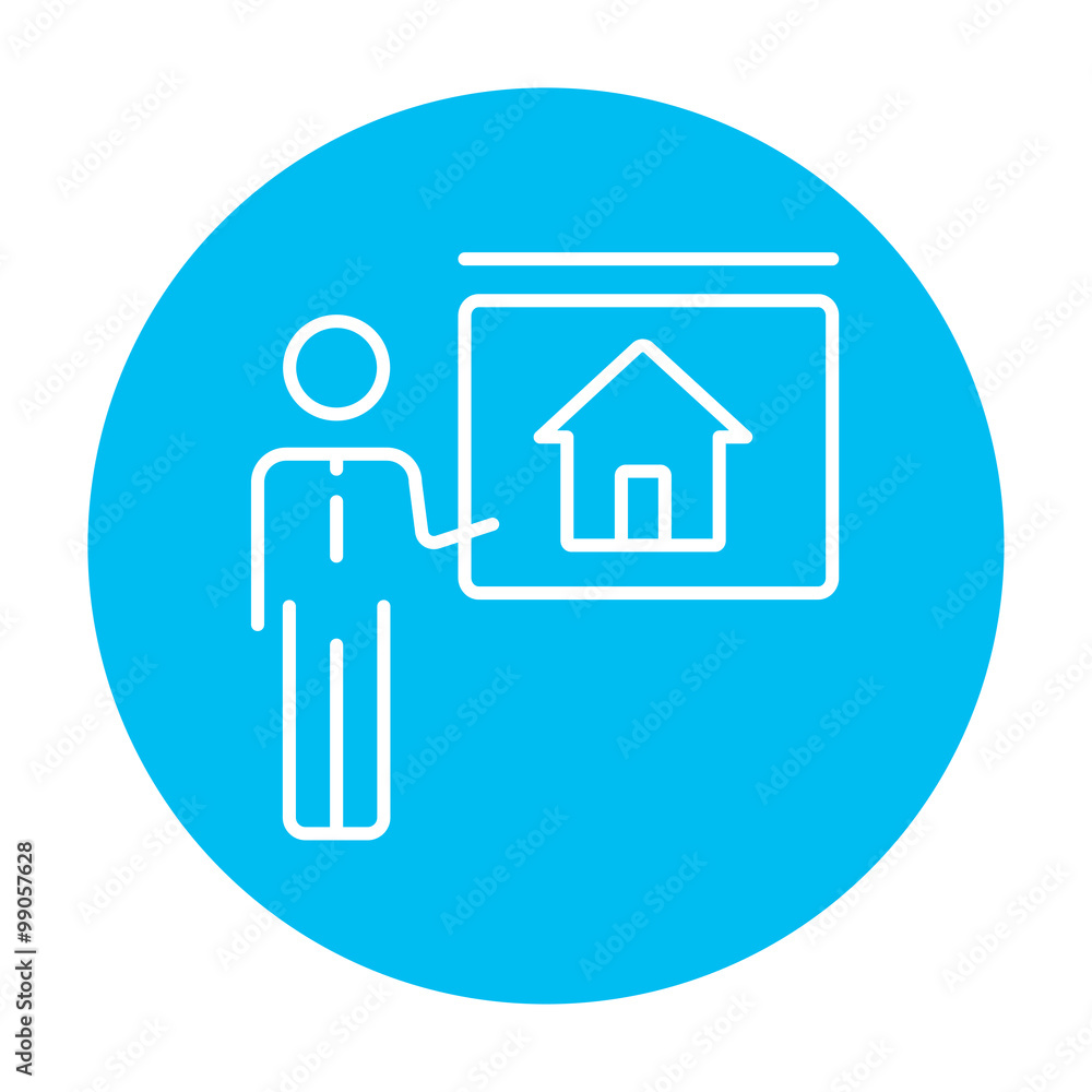 Real estate agent showing house line icon. Real estate agent showing house line icon.