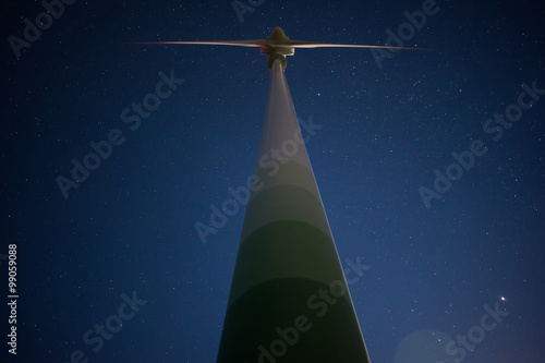 Wind turbine starlit sky