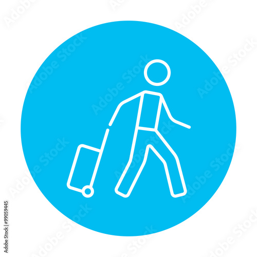 Man with suitcase line icon.