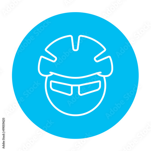 Man in bicycle helmet and glasses line icon.