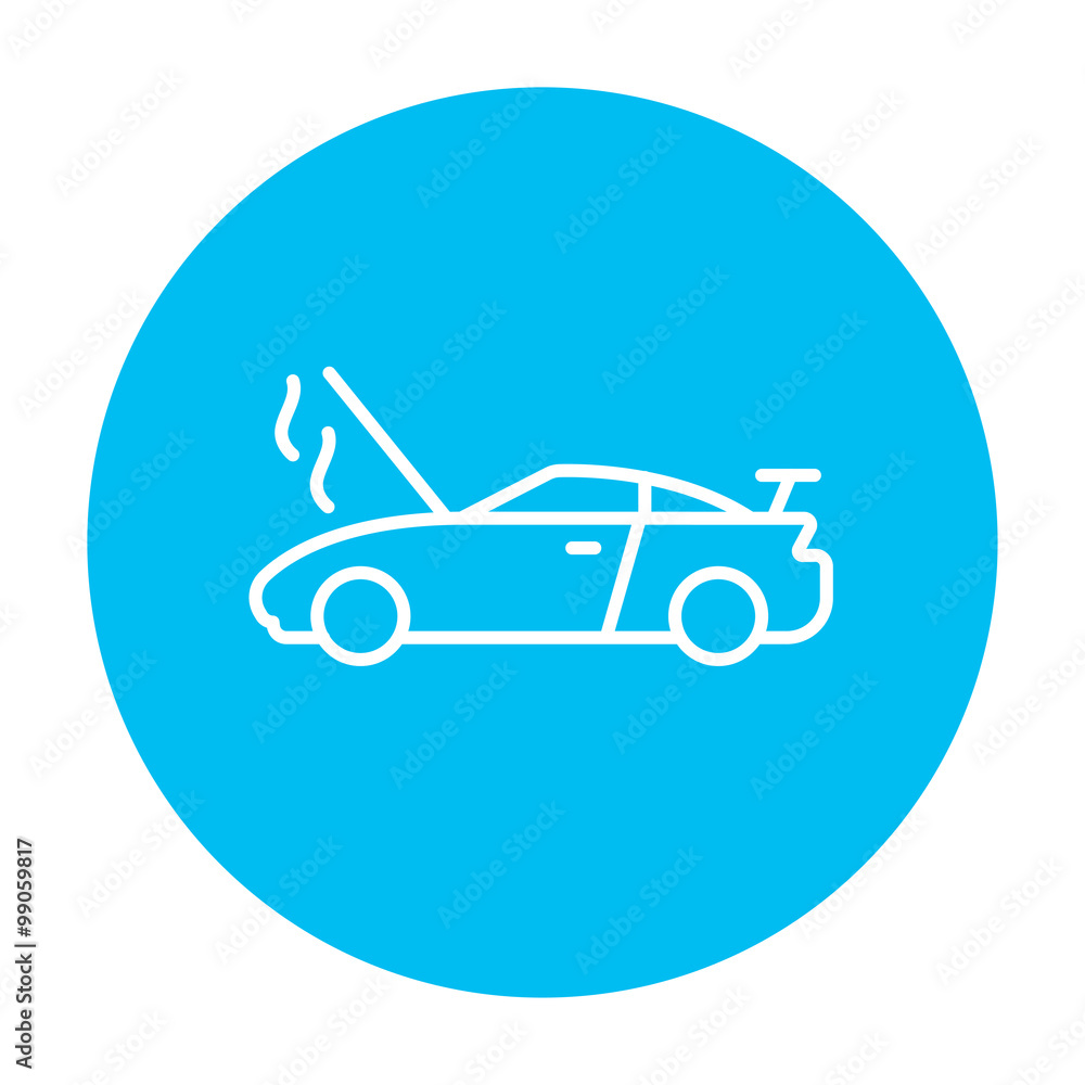 Broken car with open hood line icon. Broken car with open hood line icon.
