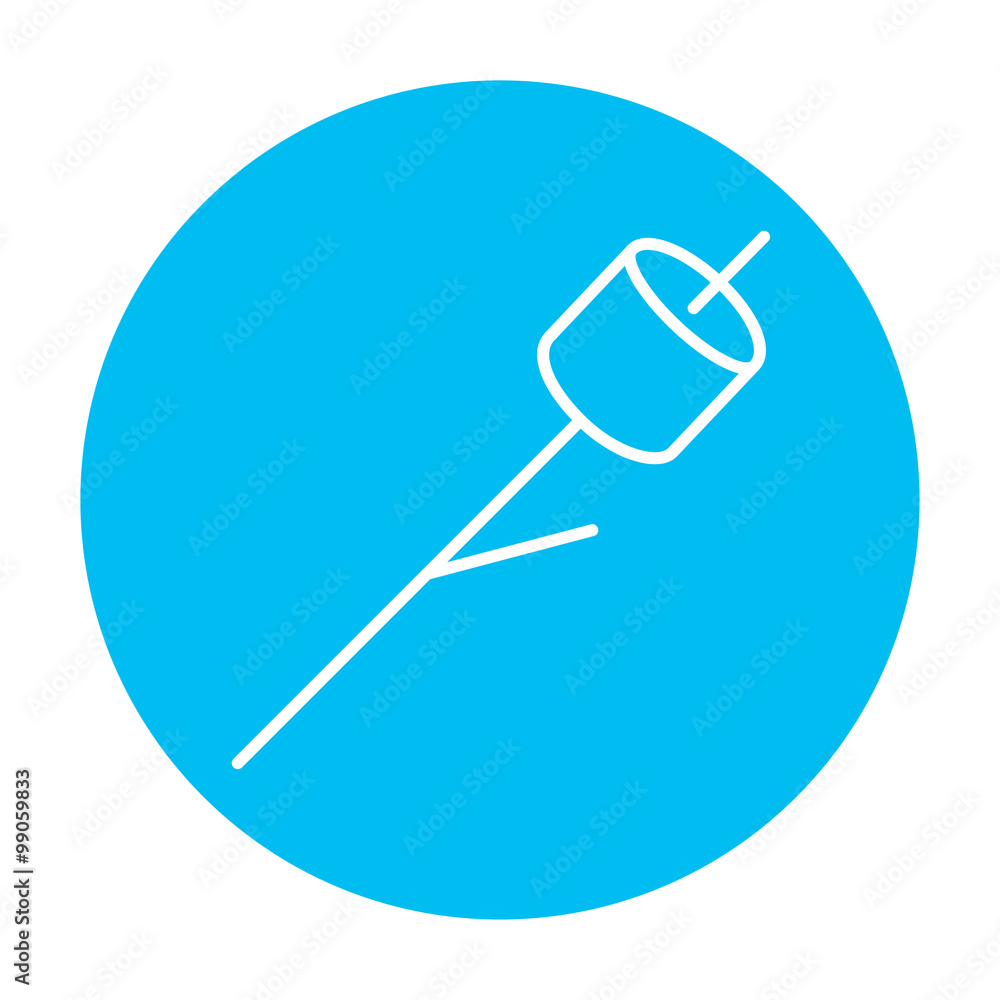 Marshmallow roasted on wooden stick line icon. Marshmallow roasted on wooden stick line icon.