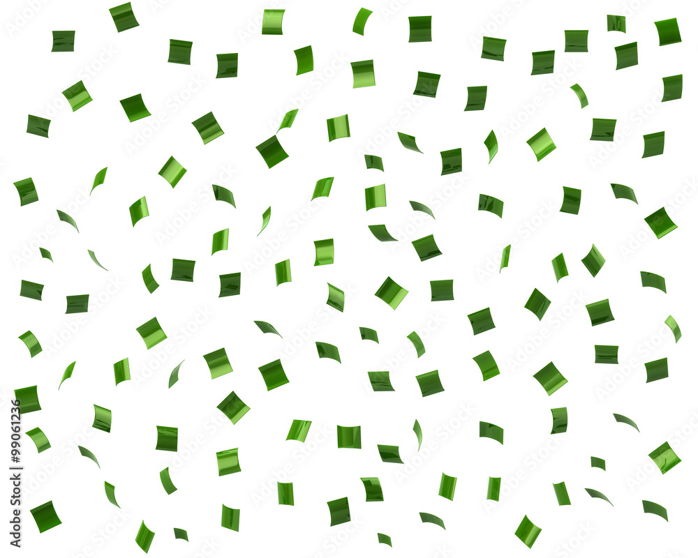 Green confetti on white background Green confetti on white background