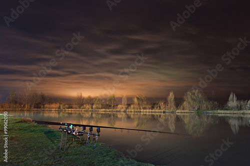 Night Fishing, Carp Rods, Cloudscape reflection on lake