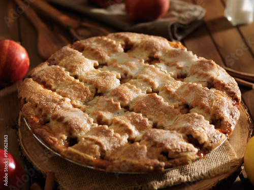 american apple pie with fall theme shot close up with selective focus
