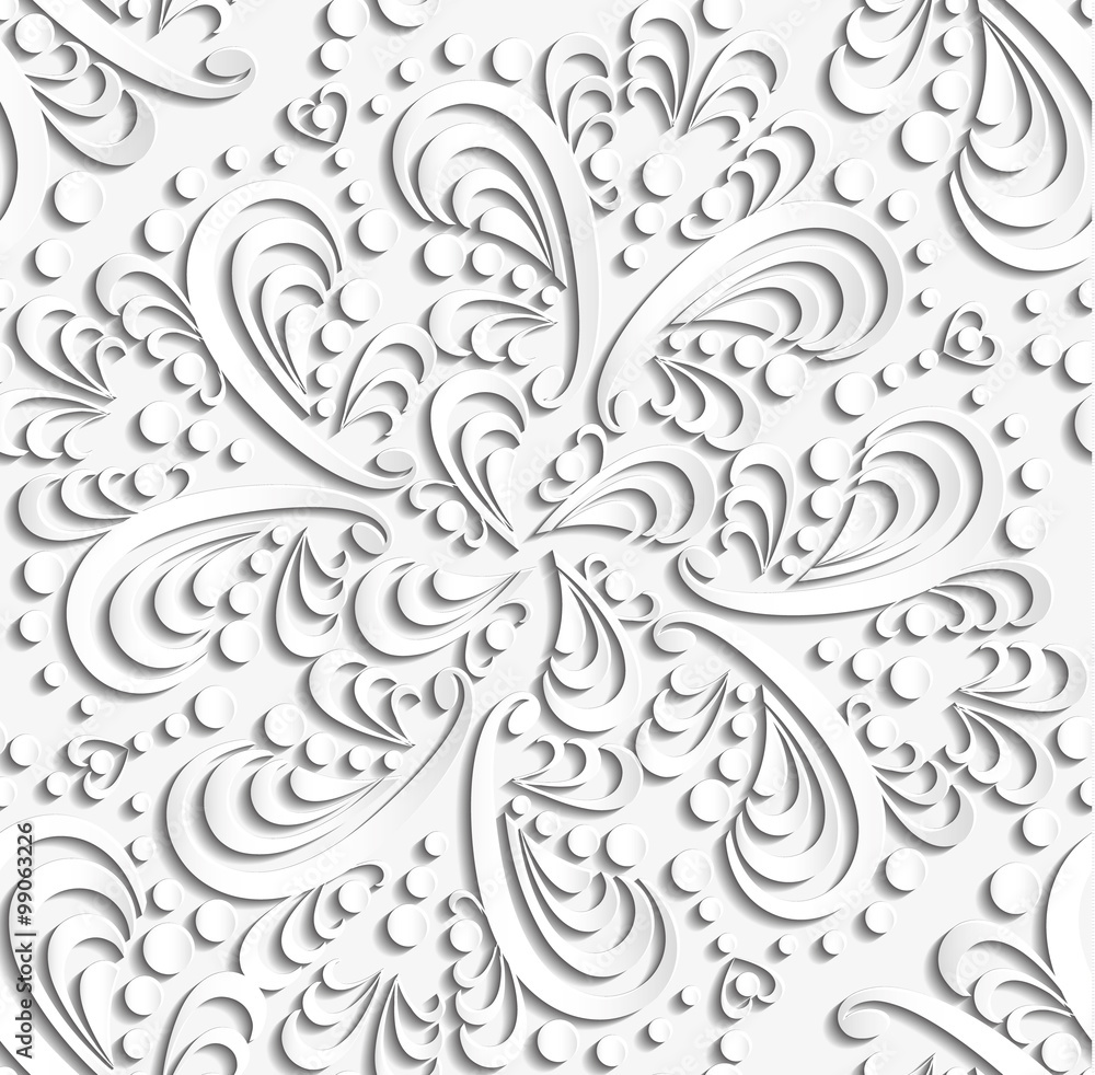 Seamless luxury 3d white paisley illustration vector