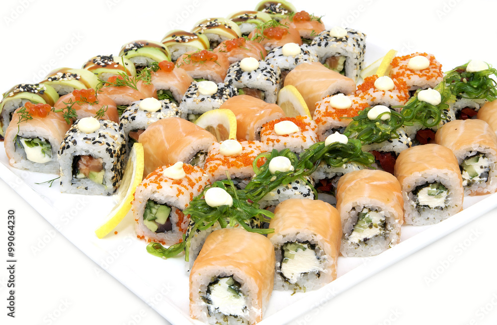 delicious seafood sushi at a Japanese restaurant delicious seafood sushi at a Japanese restaurant