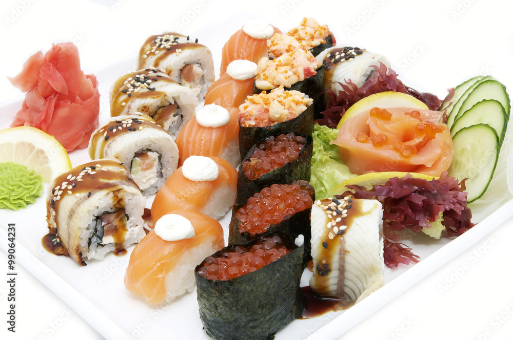delicious seafood sushi at a Japanese restaurant delicious seafood sushi at a Japanese restaurant