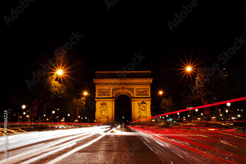 The Arch of Triumph in Paris, France at night