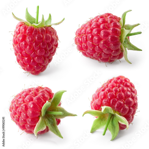 Raspberry isolated on white background. Collection.