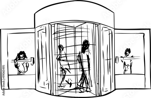 People at Revolving Door Outline