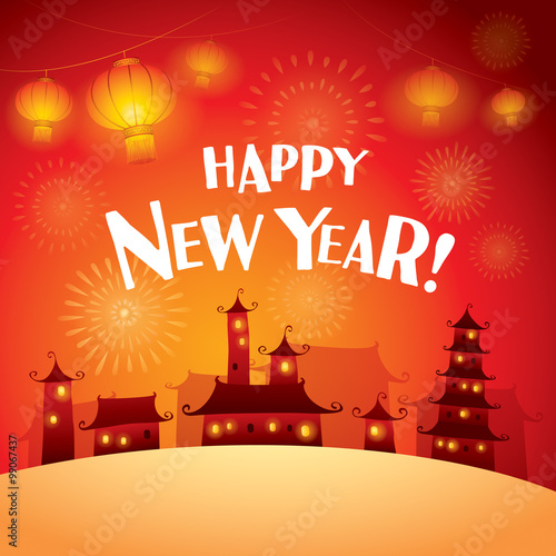 Happy New Year! Background with new year scene.