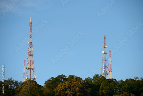 A telecommunications tower on a forest