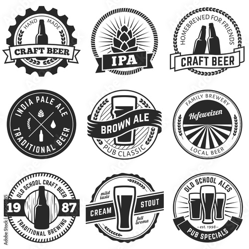 Set of vintage craft beer labels and emblems. Vector beer badges