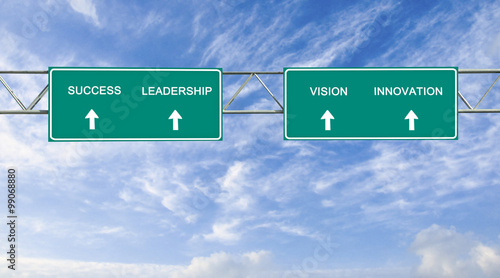 Direction road signs with  words Success; Leadership; Vision; In