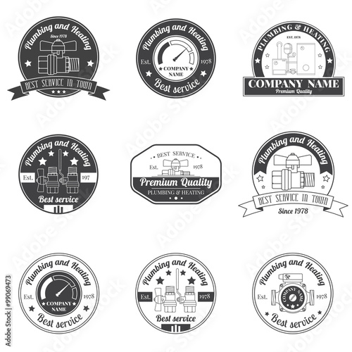 Set Vintage Plumbing, Heating Services logo, labels and badges.