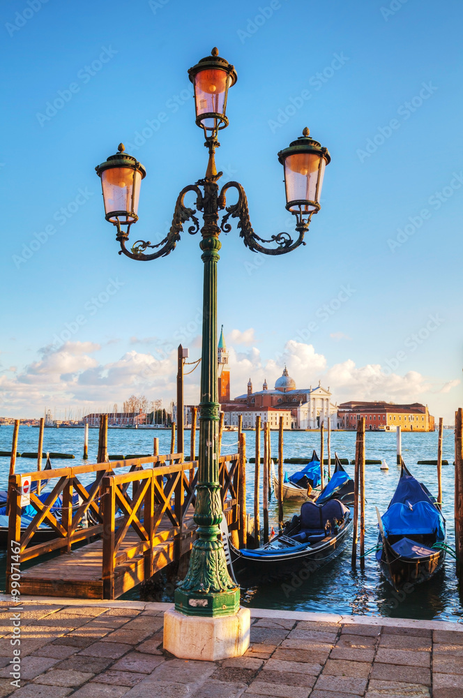 Gondolas floating in the Grand Canal