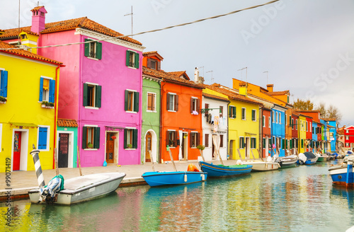 Brightly painted houses at the Burano canal